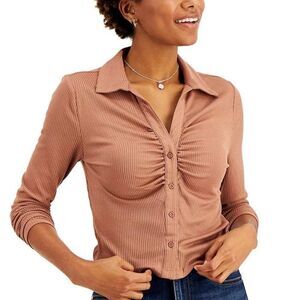 Just Polly Juniors' Ruched Rib-Knit Shirt